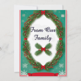 Kerstkrans met Holly Berries en lint Feestdagenkaart