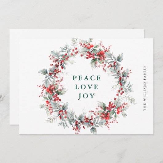 Kerstkrans met hulstbessen feestdagenkaart (Voorkant / Achterkant)