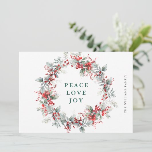 Kerstkrans met hulstbessen feestdagenkaart (Staand voorkant)