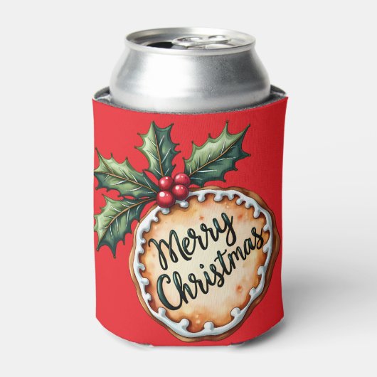 Kerstkrans met hulstbessen rood blikjeskoeler (Blikje Voorkant)