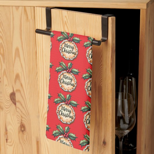 Kerstkrans met hulstbessen rood theedoek (Derde Gevouwen)