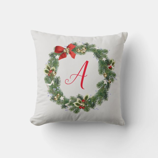 Kerstkrans met initiaal throwkussen kussen (Voorkant)