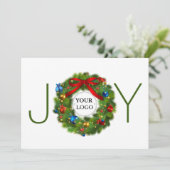 Kerstkrans met Joy bedrijfslogo Feestdagenkaart (Staand voorkant)