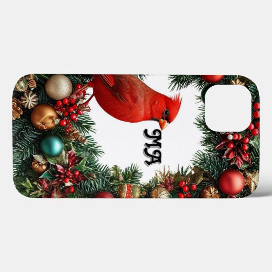 Kerstkrans met kardinaal Bird Case-Mate iPhone Case (Achterkant (horizontaal))