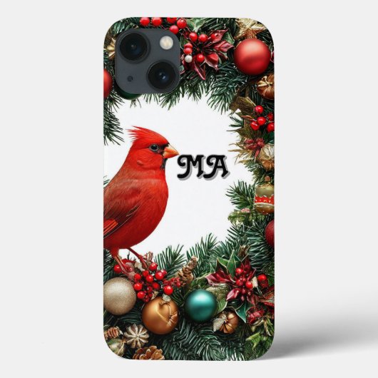 Kerstkrans met kardinaalvogel Case-Mate iPhone case (Achterkant)