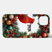 Kerstkrans met kardinaalvogel Case-Mate iPhone case (Achterkant (horizontaal))