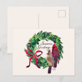 Kerstkrans met kardinalen Groet Briefkaart (Voorkant / Achterkant)