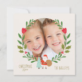 Kerstkrans met Kerstman Foto Kaart (Voorkant)