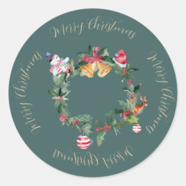 Kerstkrans met klokken en Holly Ronde Sticker