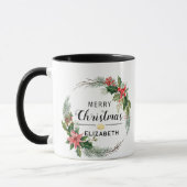 Kerstkrans met lint en tekst Zwart Mok (Links)
