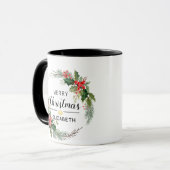 Kerstkrans met lint en tekst Zwart Mok (Voorkant links)