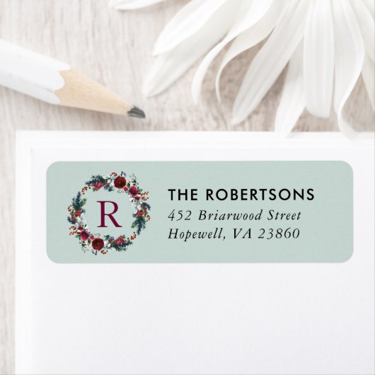 Kerstkrans met monogram en adres etiket (Insitu)