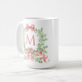 Kerstkrans met monogram koffiemok (Voorkant links)