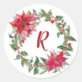Kerstkrans met monogram ronde sticker (Voorkant)