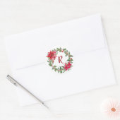 Kerstkrans met monogram ronde sticker (Envelop)
