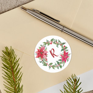 Kerstkrans met monogram ronde sticker