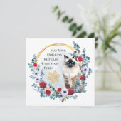 Kerstkrans met mooie kat feestdagenkaart (Staand voorkant)