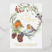 Kerstkrans met Peace & Love Robin Pijnboom Goud Folie Feestdagenkaart (Voorkant)