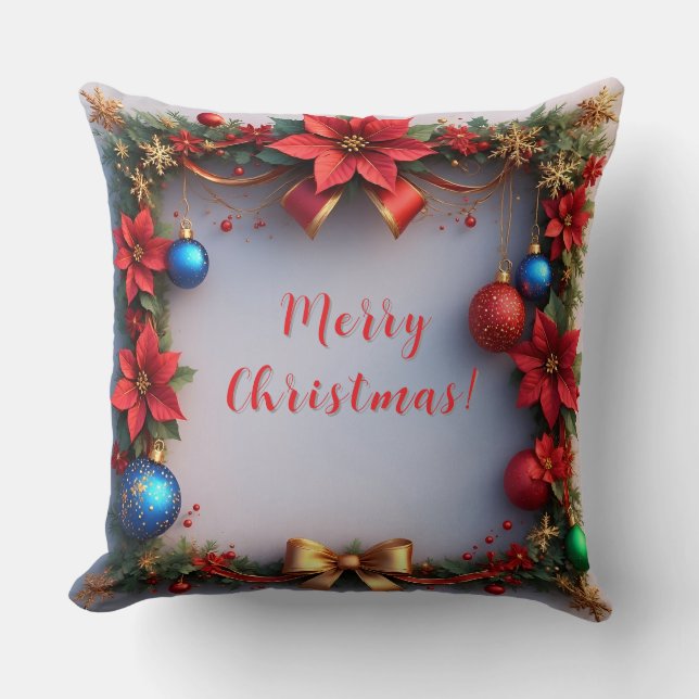 Kerstkrans met Poinsettia's Kussen (Voorkant)