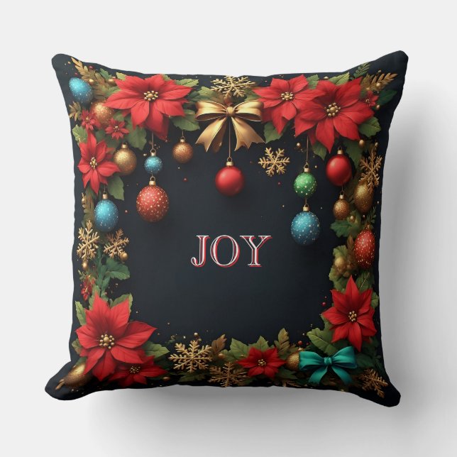 Kerstkrans met Poinsettia's Kussen (Voorkant)