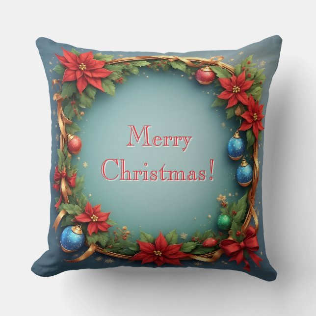 Kerstkrans met Poinsettia's Kussen (Voorkant)