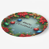 Kerstkrans met Poinsettias Papieren Bordje (Gekanteld)