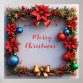 Kerstkrans met Poinsettias Poster (Voorkant)