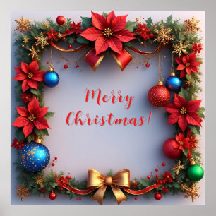 Kerstkrans met Poinsettia's Poster