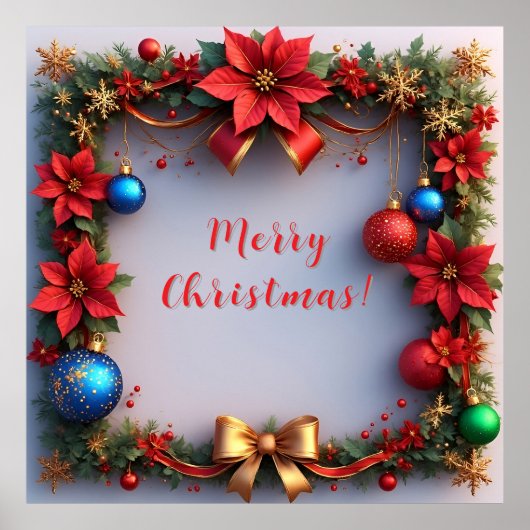 Kerstkrans met Poinsettias Poster (Voorkant)