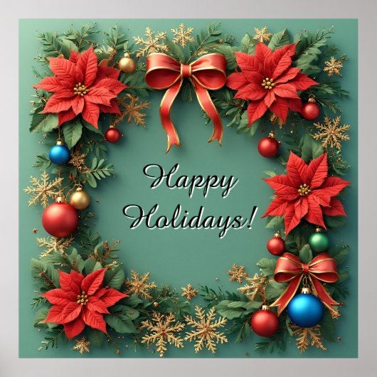 Kerstkrans met Poinsettia's Poster (Voorkant)