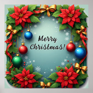 Kerstkrans met Poinsettia's Poster