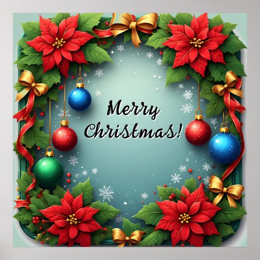 Kerstkrans met Poinsettia's Poster (Voorkant)