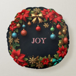 Kerstkrans met Poinsettia's Rond Kussen