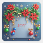 Kerstkrans met Poinsettias Vierkante Sticker (Voorkant)