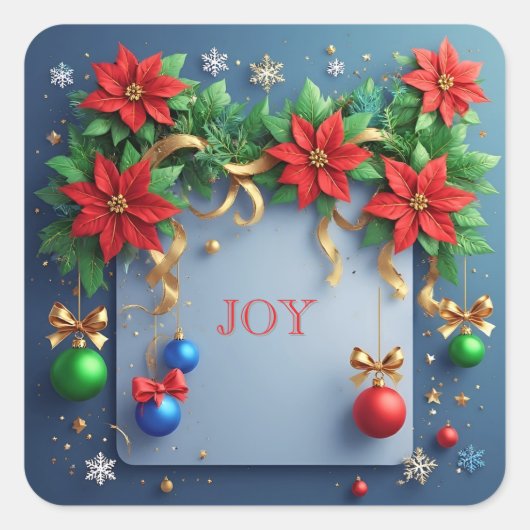 Kerstkrans met Poinsettias Vierkante Sticker (Voorkant)