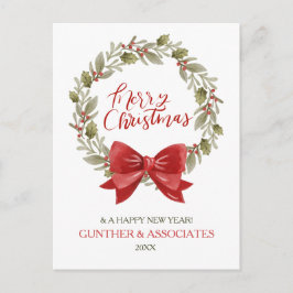 Kerstkrans met Red Bow Corporate Greeting Feestdagenkaart