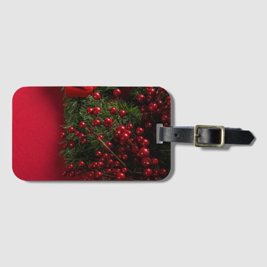 kerstkrans met rode bessen          bagagelabel (Voorkant (horizontaal))