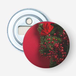 kerstkrans met rode bessen button flesopener