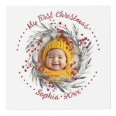 Kerstkrans met rode bessen foto kubus (Rechts)