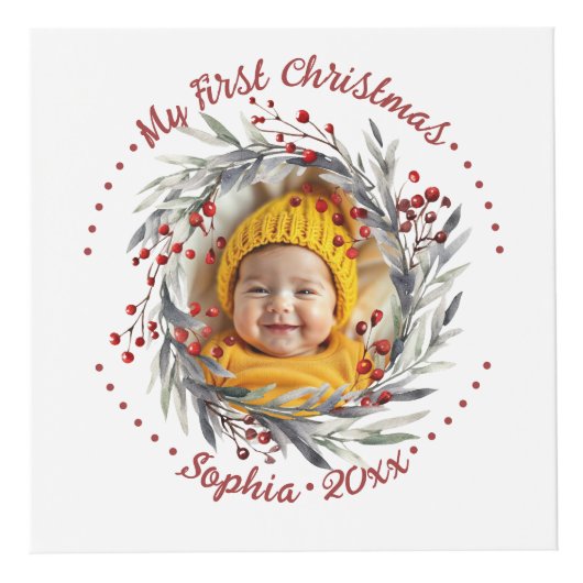 Kerstkrans met rode bessen foto kubus (Rechts)