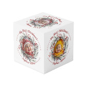 Kerstkrans met rode bessen foto kubus (Voorkant hoekig)