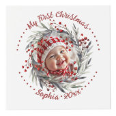 Kerstkrans met rode bessen foto kubus (Voorkant)