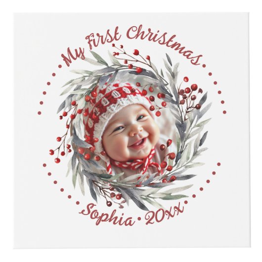 Kerstkrans met rode bessen foto kubus (Voorkant)