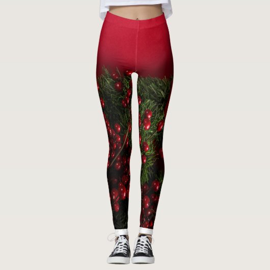 kerstkrans met rode bessen leggings (Voorkant)