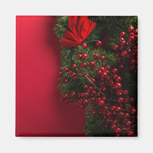 kerstkrans met rode bessen magneet (Voorkant)