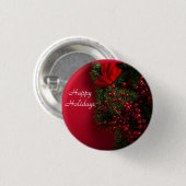 kerstkrans met rode bessen ronde button 3,2 cm (Voorkant /achterkant)