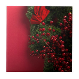 kerstkrans met rode bessen tegeltje