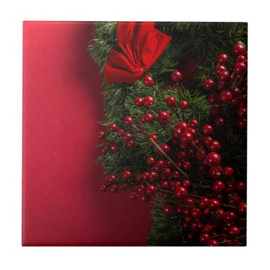 kerstkrans met rode bessen tegeltje (Voorkant)