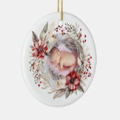 Kerstkrans met rode bloemen, bessen foto keramisch ornament (Rechts)