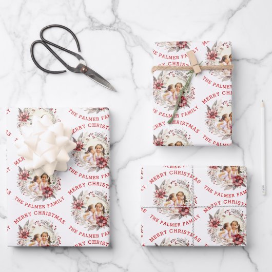 Kerstkrans met rode bloemen en foto inpakpapier vel (Voorkant)